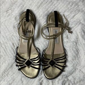 Jimmy Choo Fitch T-Strap Sandal in Metallic Gold and Black